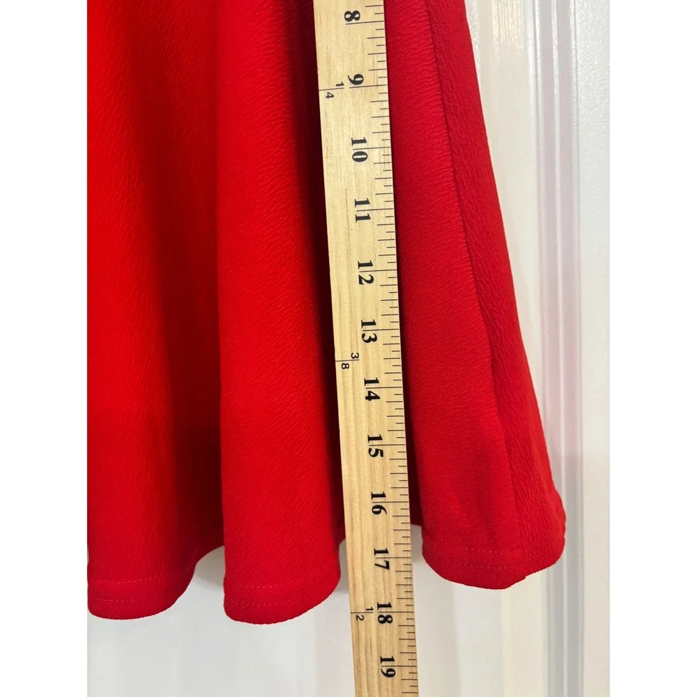 Red Textured Skater Skirt High Waisted Flared Mini Skirt Size Large
